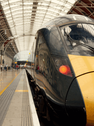 Close up of train waiting at platform