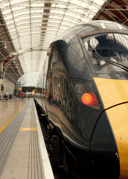 Close up of train waiting at platform
