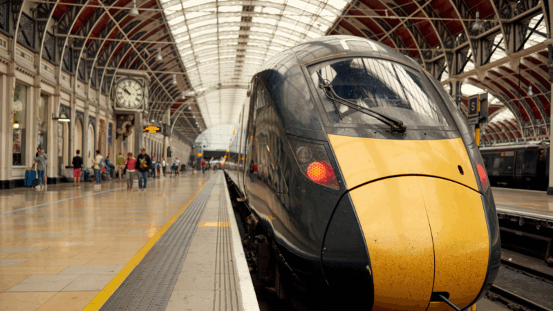 Close up of train waiting at platform